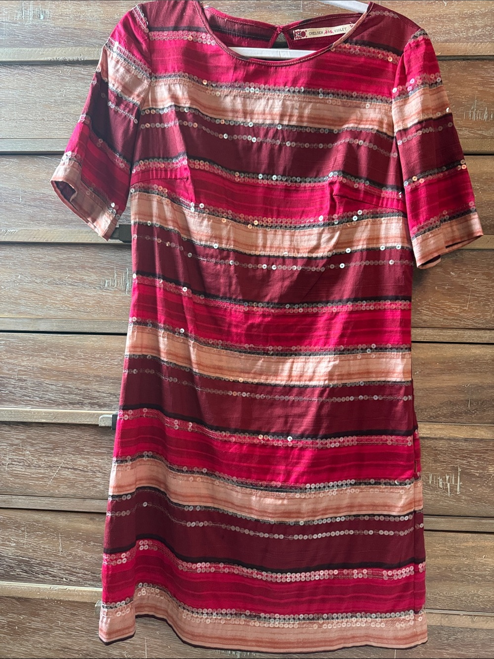 Chelsea & Violet Striped Sequin Shift Dress - Red & Peach